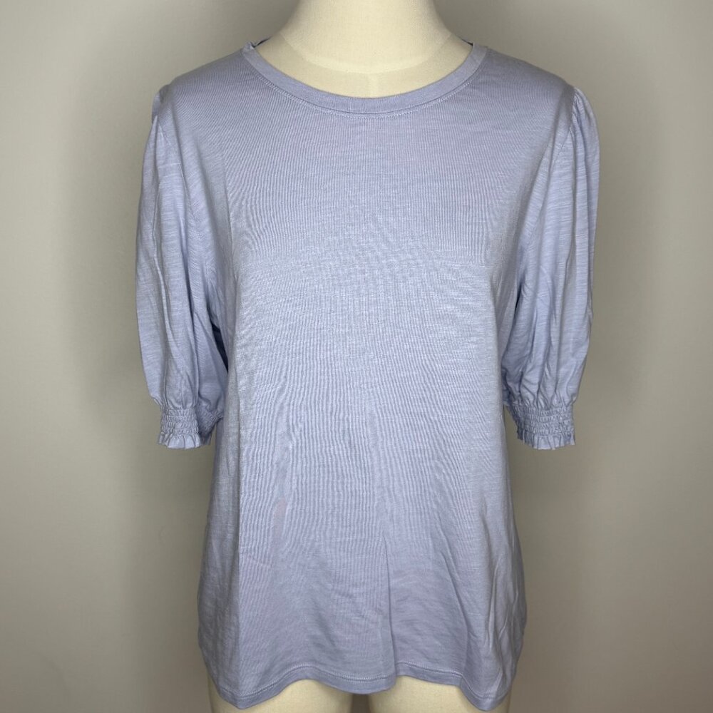 Lilla P Smocked Cuff Short Sleeve Crew Tee Sz Large L Light Lavender Purple NWT